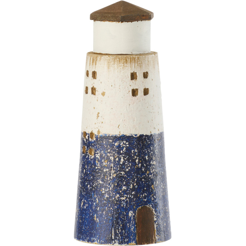 Phare déco bord de mer H 19 cm Bois de paulownia Bleu foncé Blanc Nautina 