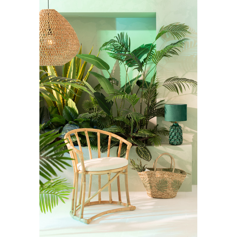 Panier Cabas tropical chic Jonc de mer Naturel Tressé Vert olive Motif feuilles Palmedo 