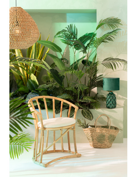 Panier Cabas tropical chic Jonc de mer Naturel Tressé Vert olive Motif feuilles Palmedo 