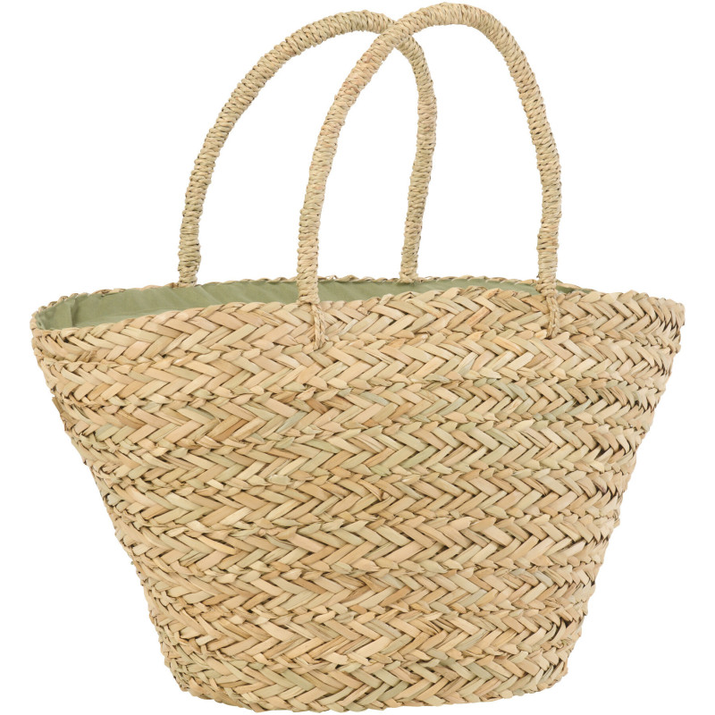 Panier Cabas tropical chic Jonc de mer Naturel Tressé Vert olive Motif feuilles Palmedo 