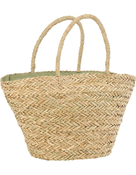 Panier Cabas tropical chic Jonc de mer Naturel Tressé Vert olive Motif feuilles Palmedo 