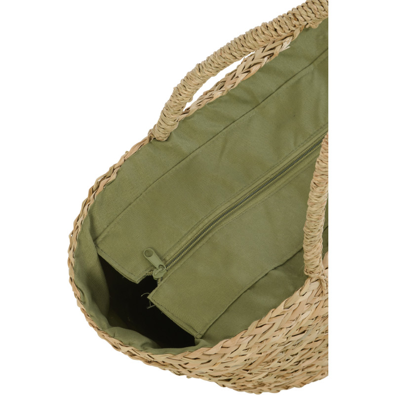 Panier Cabas tropical chic Jonc de mer Naturel Tressé Vert olive Motif feuilles Palmedo 
