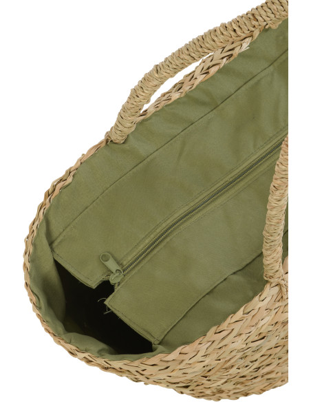 Panier Cabas tropical chic Jonc de mer Naturel Tressé Vert olive Motif feuilles Palmedo 