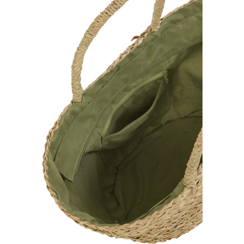 Panier Cabas tropical chic Jonc de mer Naturel Tressé Vert olive Motif feuilles Palmedo 
