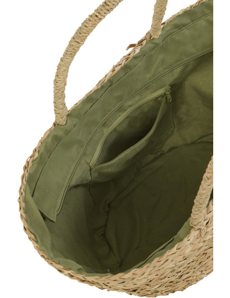 Panier Cabas tropical chic Jonc de mer Naturel Tressé Vert olive Motif feuilles Palmedo 