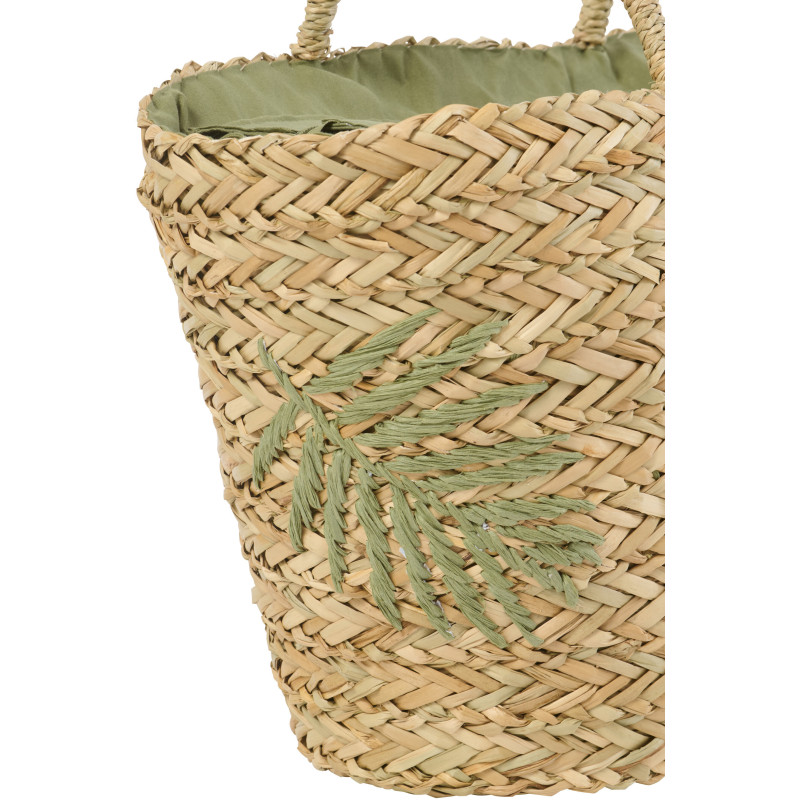 Panier Cabas tropical chic Jonc de mer Naturel Tressé Vert olive Motif feuilles Palmedo 