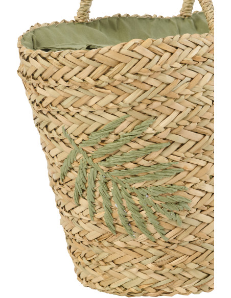 Panier Cabas tropical chic Jonc de mer Naturel Tressé Vert olive Motif feuilles Palmedo 