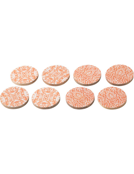 Lot de 8 Sous-verres Campagne chic Rond 10 cm Bois de manguier Orange Blanc Naturel Verdeno 