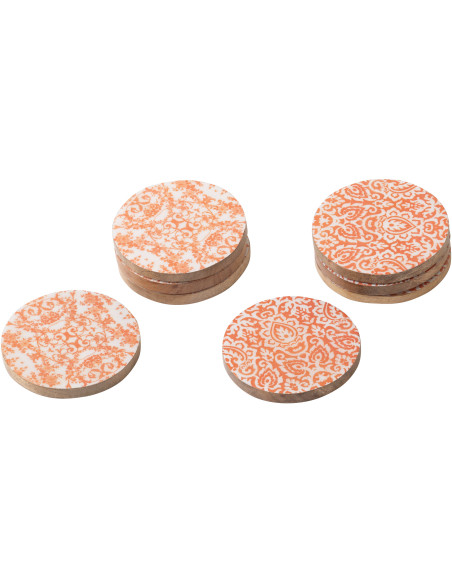 Lot de 8 Sous-verres Campagne chic Rond 10 cm Bois de manguier Orange Blanc Naturel Verdeno 