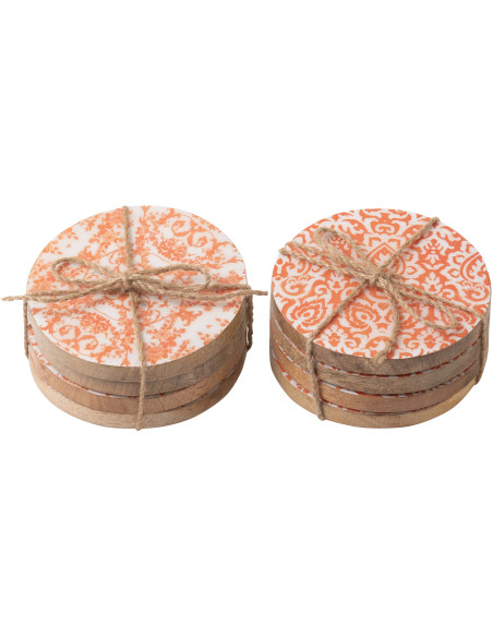 Lot de 8 Sous-verres Campagne chic Rond 10 cm Bois de manguier Orange Blanc Naturel Verdeno 