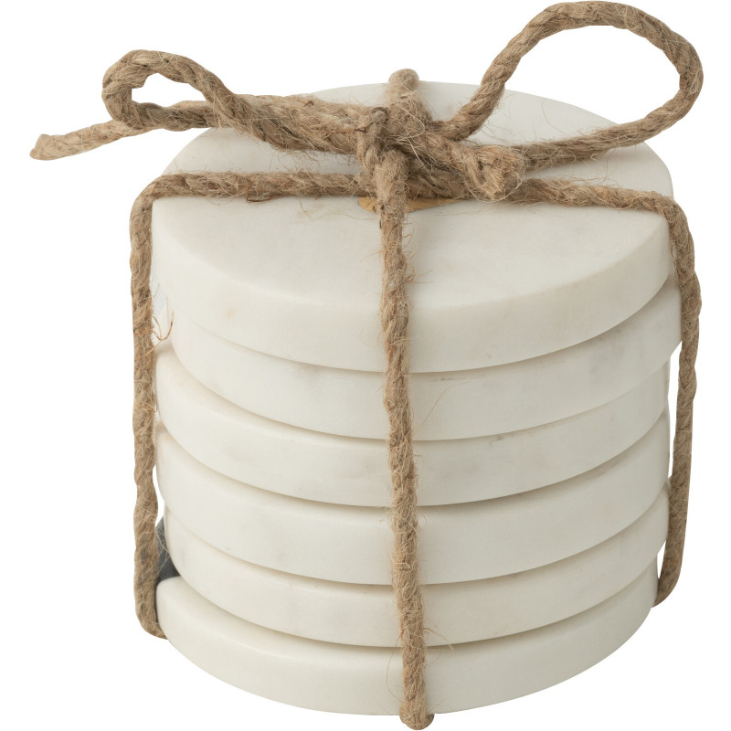 Lot de 6 Sous-verres romantique chic Rond 10 cm Marbre Blanc Doré Motif coeur Lovelli 