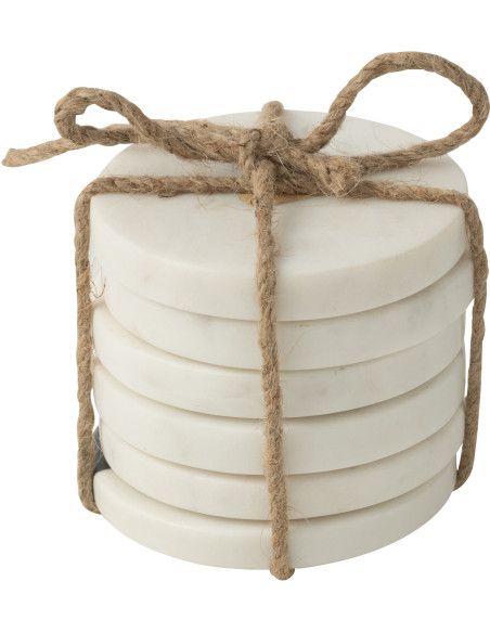 Lot de 6 Sous-verres romantique chic Rond 10 cm Marbre Blanc Doré Motif coeur Lovelli 
