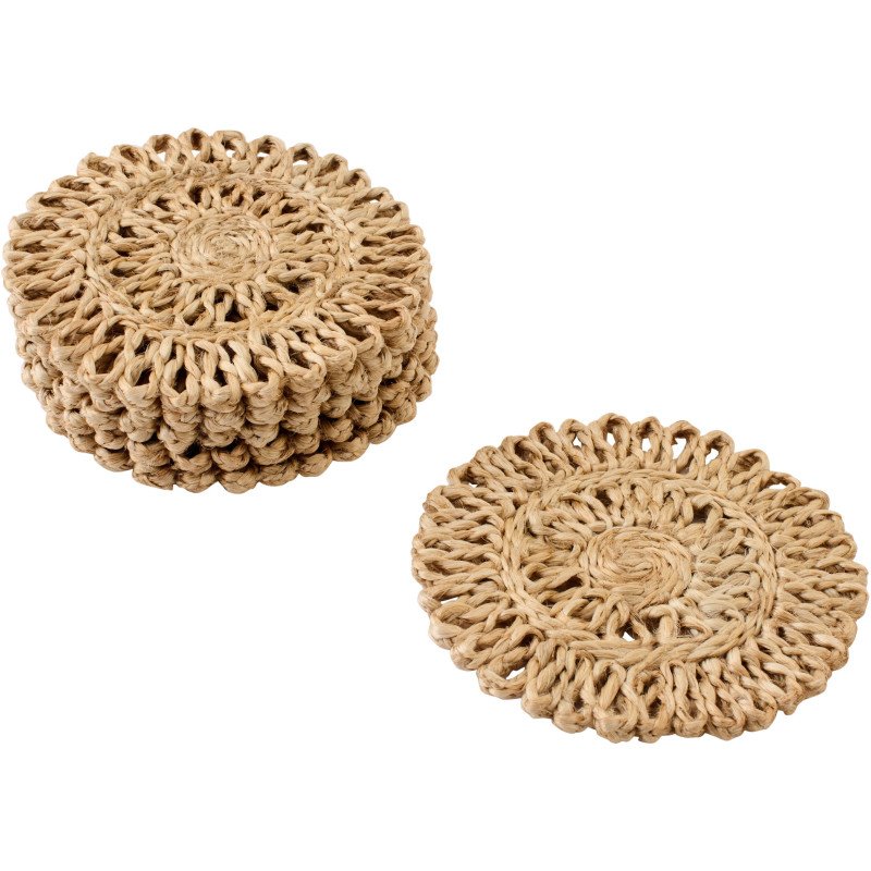 Lot de 6 Sous-verres bohème chic Rond 12 cm Jute Naturel Tressé Soléra 