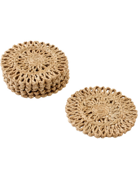 Lot de 6 Sous-verres bohème chic Rond 12 cm Jute Naturel Tressé Soléra 