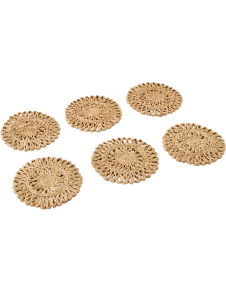 Lot de 6 Sous-verres bohème chic Rond 12 cm Jute Naturel Tressé Soléra 