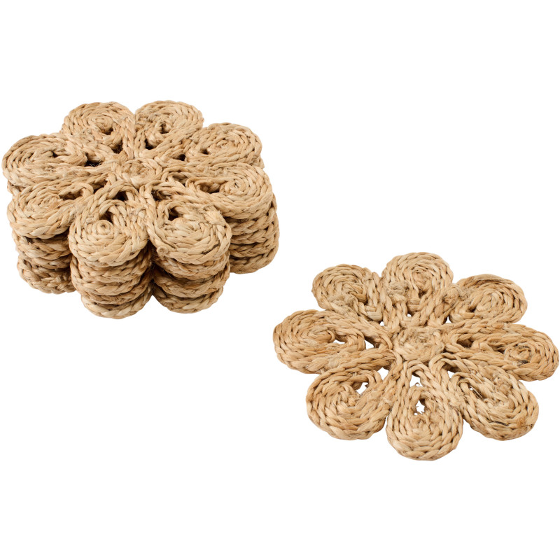Lot de 6 Sous-verres bohème chic Fleur 12 cm Jute Naturel Tressé Florova 