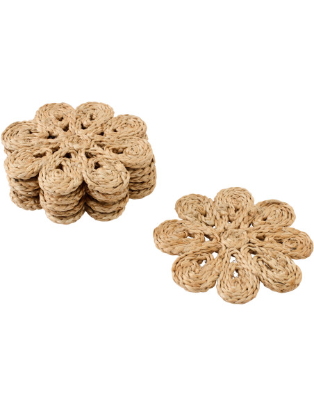 Lot de 6 Sous-verres bohème chic Fleur 12 cm Jute Naturel Tressé Florova 