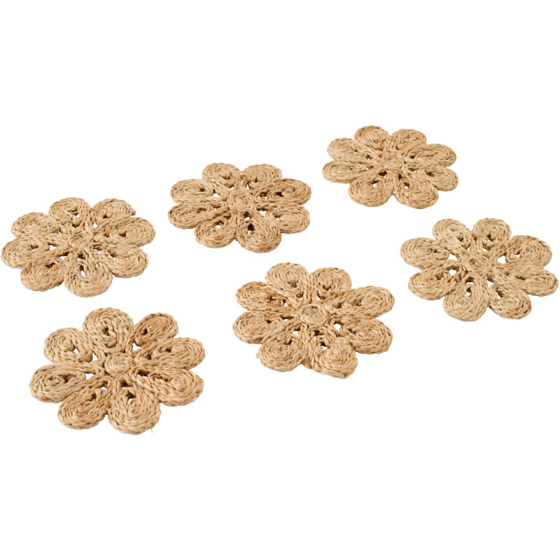 Lot de 6 Sous-verres bohème chic Fleur 12 cm Jute Naturel Tressé Florova 