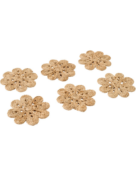 Lot de 6 Sous-verres bohème chic Fleur 12 cm Jute Naturel Tressé Florova 