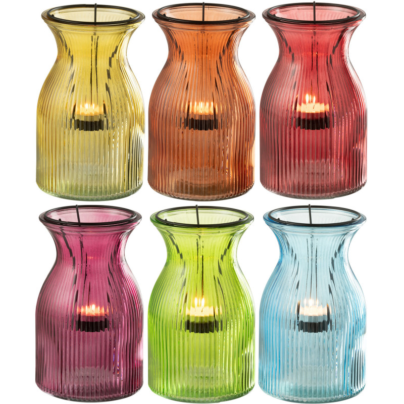 Lot de 6 Photophores design pop H 19 cm Verre Multicolore Popa 
