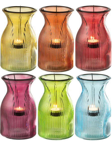Lot de 6 Photophores design pop H 19 cm Verre Multicolore Popa 