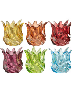 Lot de 6 Photophores design Flammes 9 cm Verre Multicolore Popa 