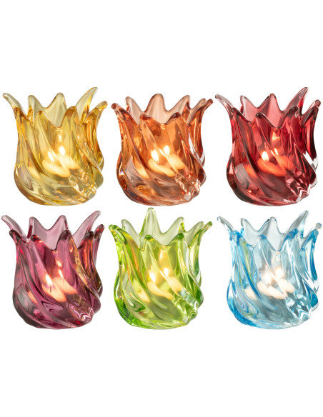 Lot de 6 Photophores design Flammes 9 cm Verre Multicolore Popa 