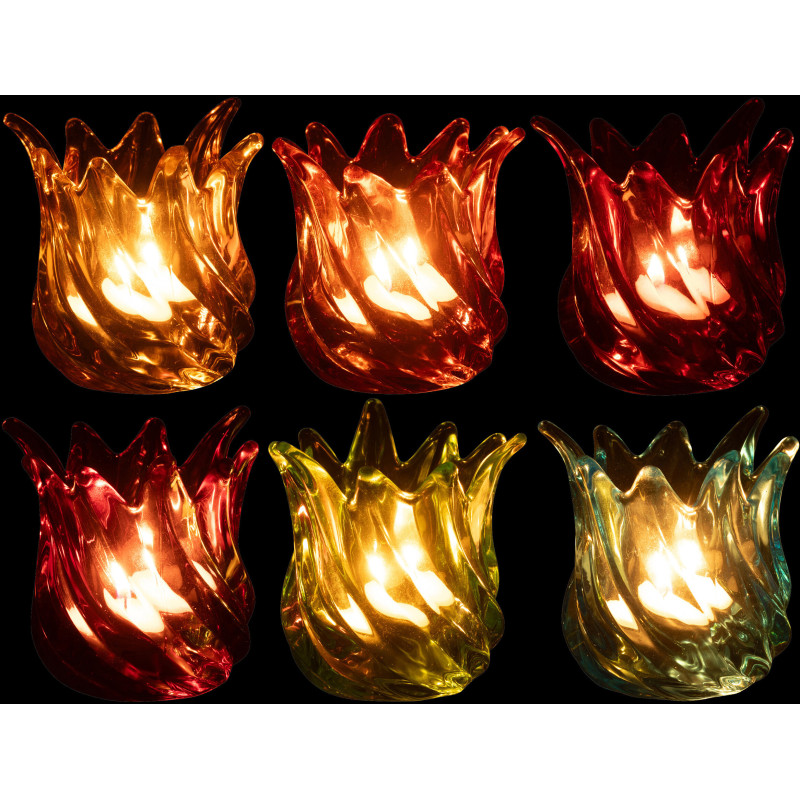 Lot de 6 Photophores design Flammes 9 cm Verre Multicolore Popa 