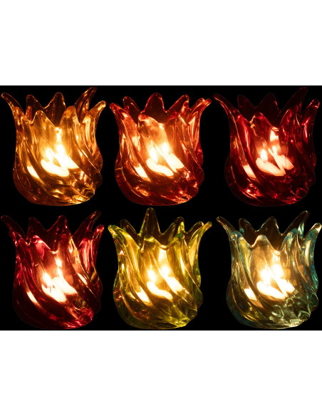 Lot de 6 Photophores design Flammes 9 cm Verre Multicolore Popa 
