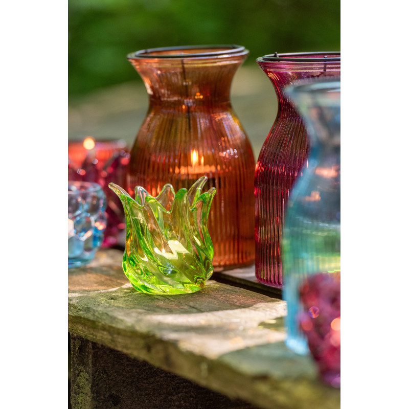 Lot de 6 Photophores design Flammes 9 cm Verre Multicolore Popa 