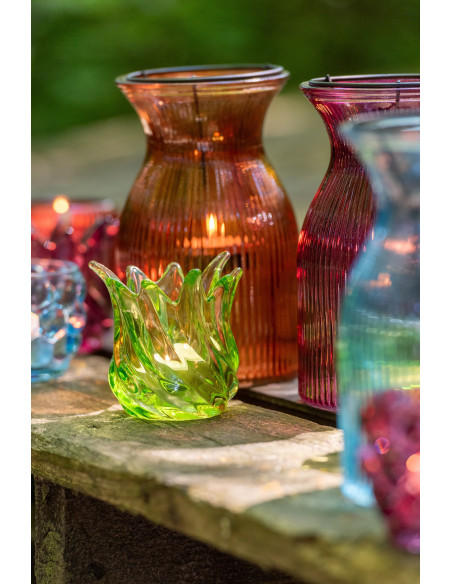 Lot de 6 Photophores design Flammes 9 cm Verre Multicolore Popa 