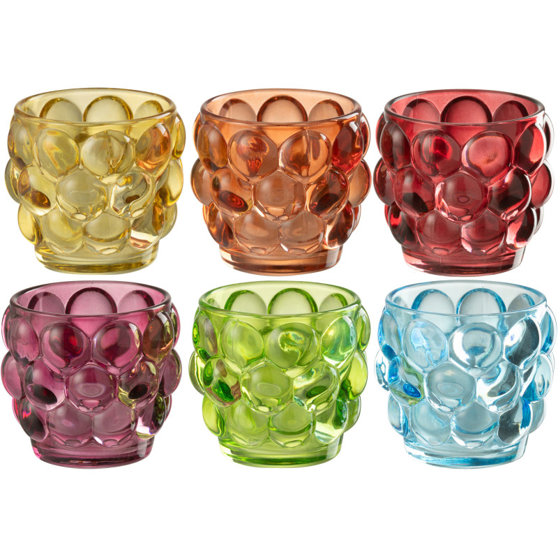 Lot de 6 Photophores design Boules 8 cm Verre Multicolore Popa 