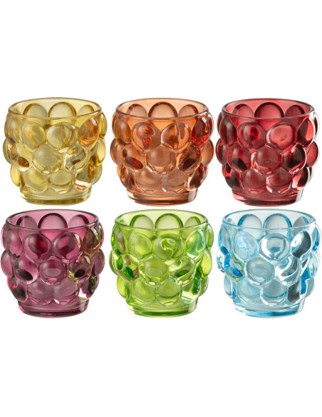 Lot de 6 Photophores design Boules 8 cm Verre Multicolore Popa 