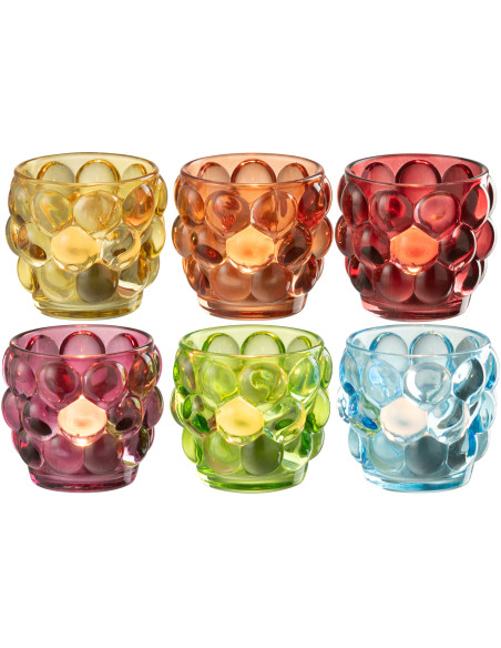 Lot de 6 Photophores design Boules 8 cm Verre Multicolore Popa 