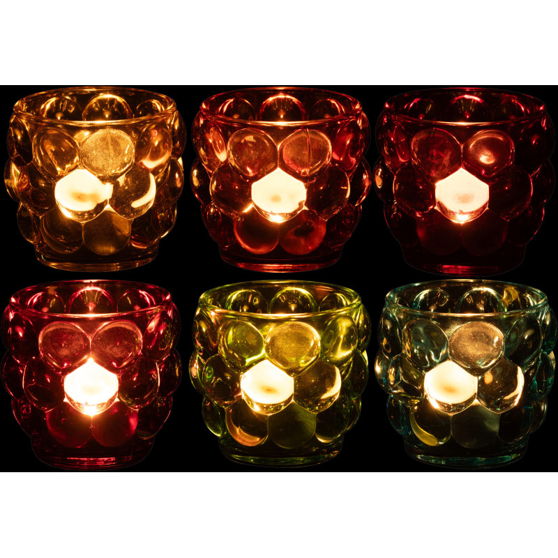Lot de 6 Photophores design Boules 8 cm Verre Multicolore Popa 