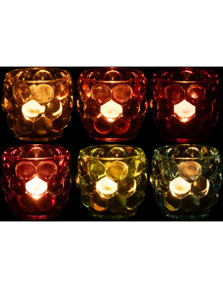 Lot de 6 Photophores design Boules 8 cm Verre Multicolore Popa 