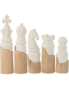 Lot de 5 Grandes Pièces d'échecs Wabi-sabi Bois de manguier Blanc Naturel Shirokoma 