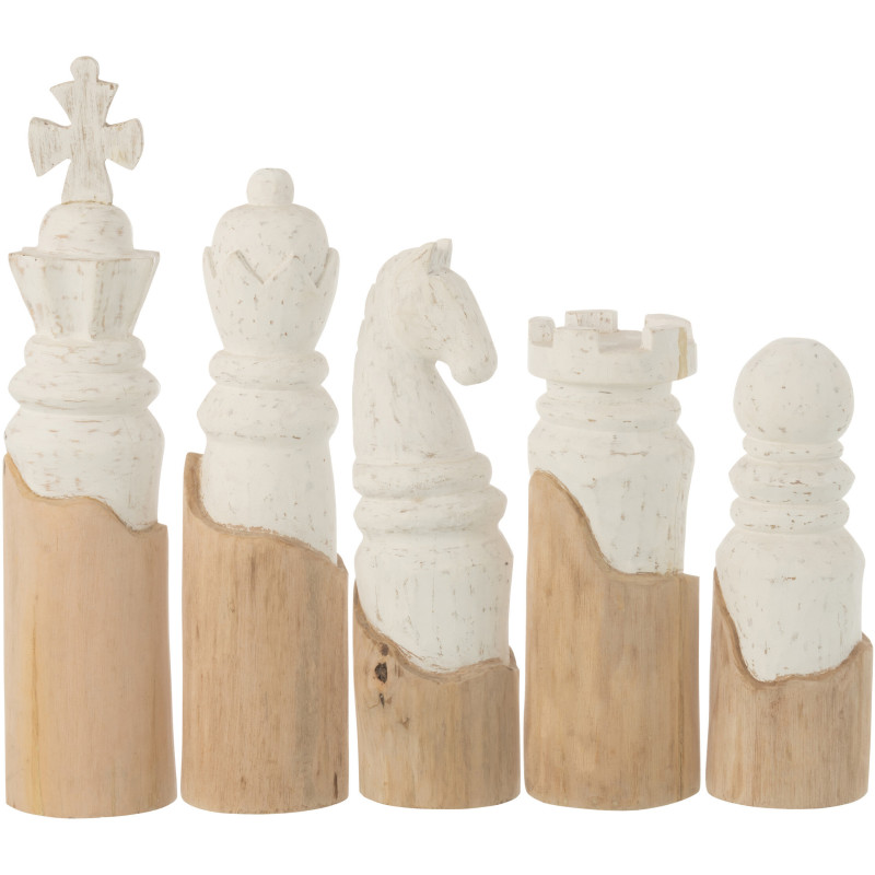 Lot de 5 Grandes Pièces d'échecs Wabi-sabi Bois de manguier Blanc Naturel Shirokoma 