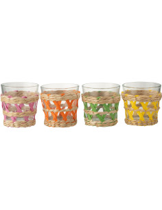 Lot de 4 Verres bohème chic 180 ml Verre Transparent Herbe Tressé Vibria 