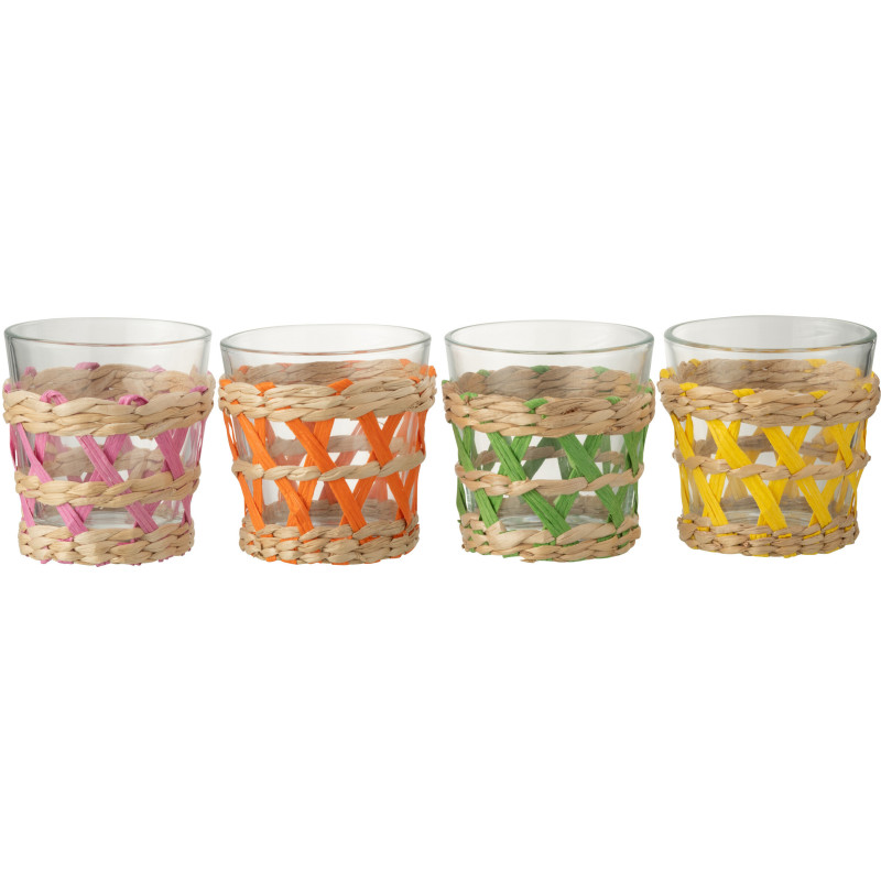 Lot de 4 Verres bohème chic 180 ml Verre Transparent Herbe Tressé Vibria 