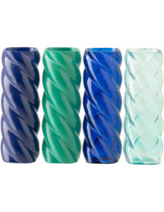 Lot de 4 Vases design Torsadé Cylindrique H 27 cm Verre Bleu Vert Torsalia 