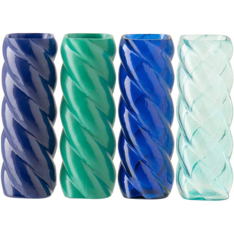 Lot de 4 Vases design Torsadé Cylindrique H 27 cm Verre Bleu Vert Torsalia 