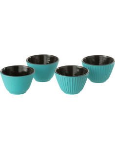 Lot de 4 Tasses à thé Japandi chic 110 ml Fonte Turquoise Émaillé Kumori 