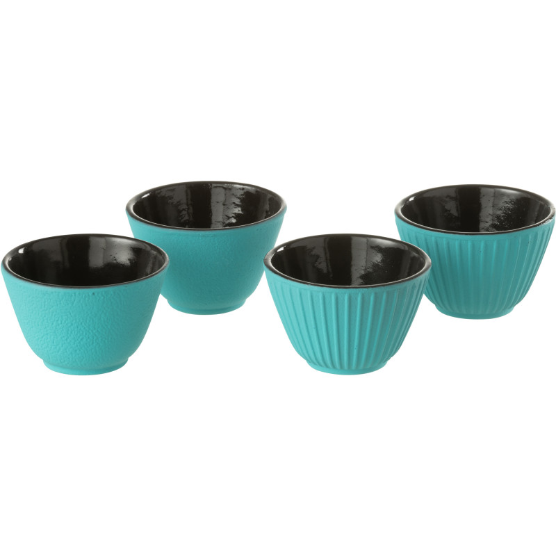 Lot de 4 Tasses à thé Japandi chic 110 ml Fonte Turquoise Émaillé Kumori 