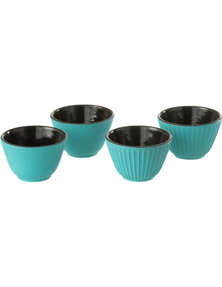 Lot de 4 Tasses à thé Japandi chic 110 ml Fonte Turquoise Émaillé Kumori 