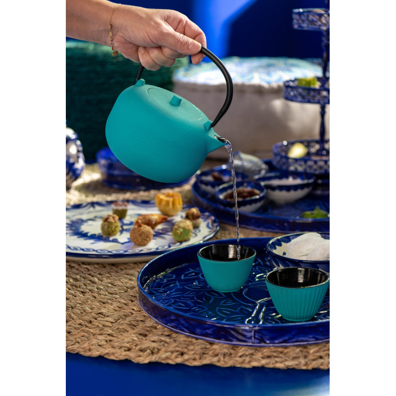 Lot de 4 Tasses à thé Japandi chic 110 ml Fonte Turquoise Émaillé Kumori 