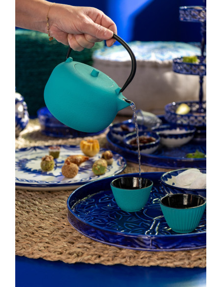 Lot de 4 Tasses à thé Japandi chic 110 ml Fonte Turquoise Émaillé Kumori 