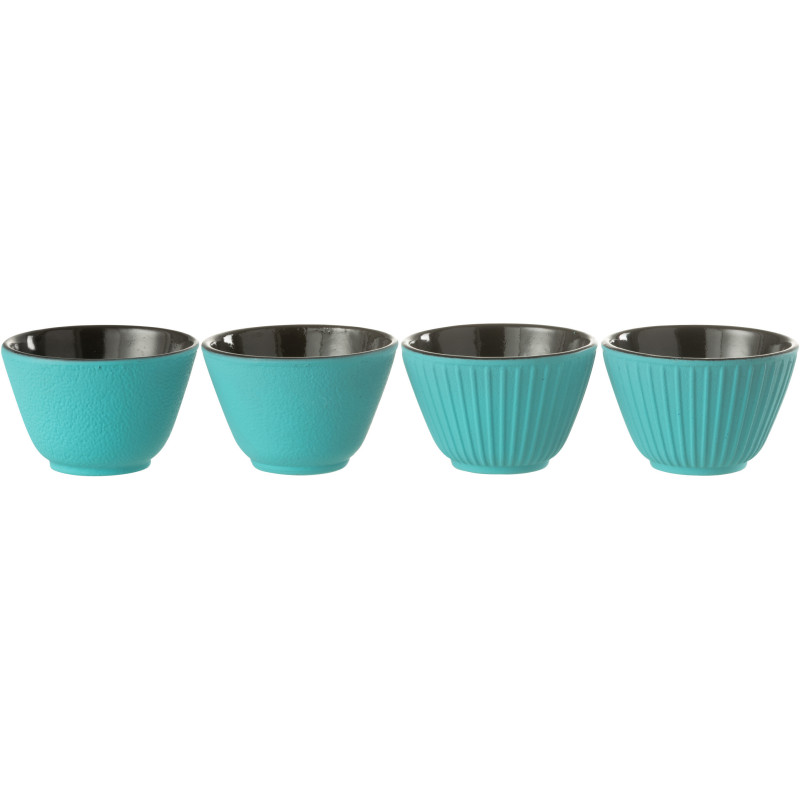Lot de 4 Tasses à thé Japandi chic 110 ml Fonte Turquoise Émaillé Kumori 