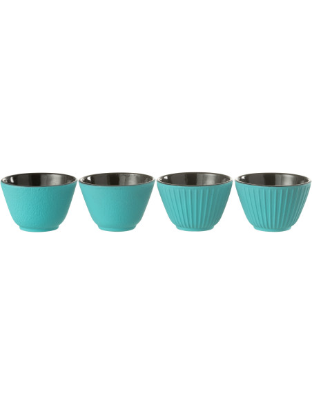 Lot de 4 Tasses à thé Japandi chic 110 ml Fonte Turquoise Émaillé Kumori 