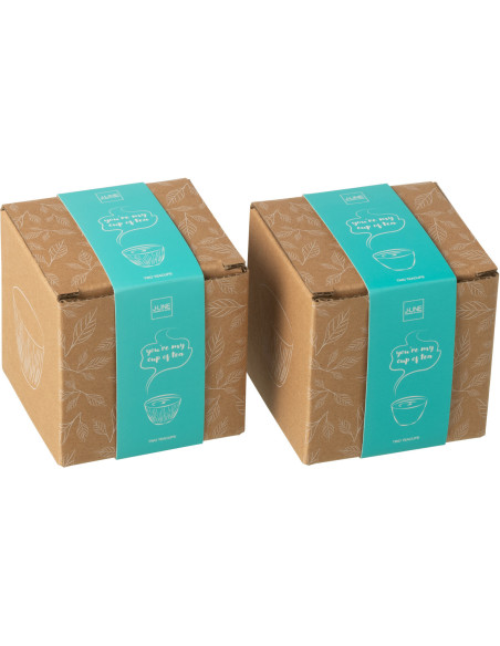 Lot de 4 Tasses à thé Japandi chic 110 ml Fonte Turquoise Émaillé Kumori 